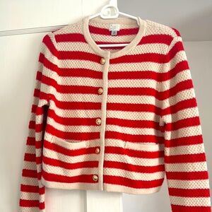 Red and Cream Striped Women's Sweater